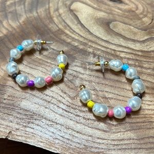J Crew Rainbow pop pearl hoop earrings